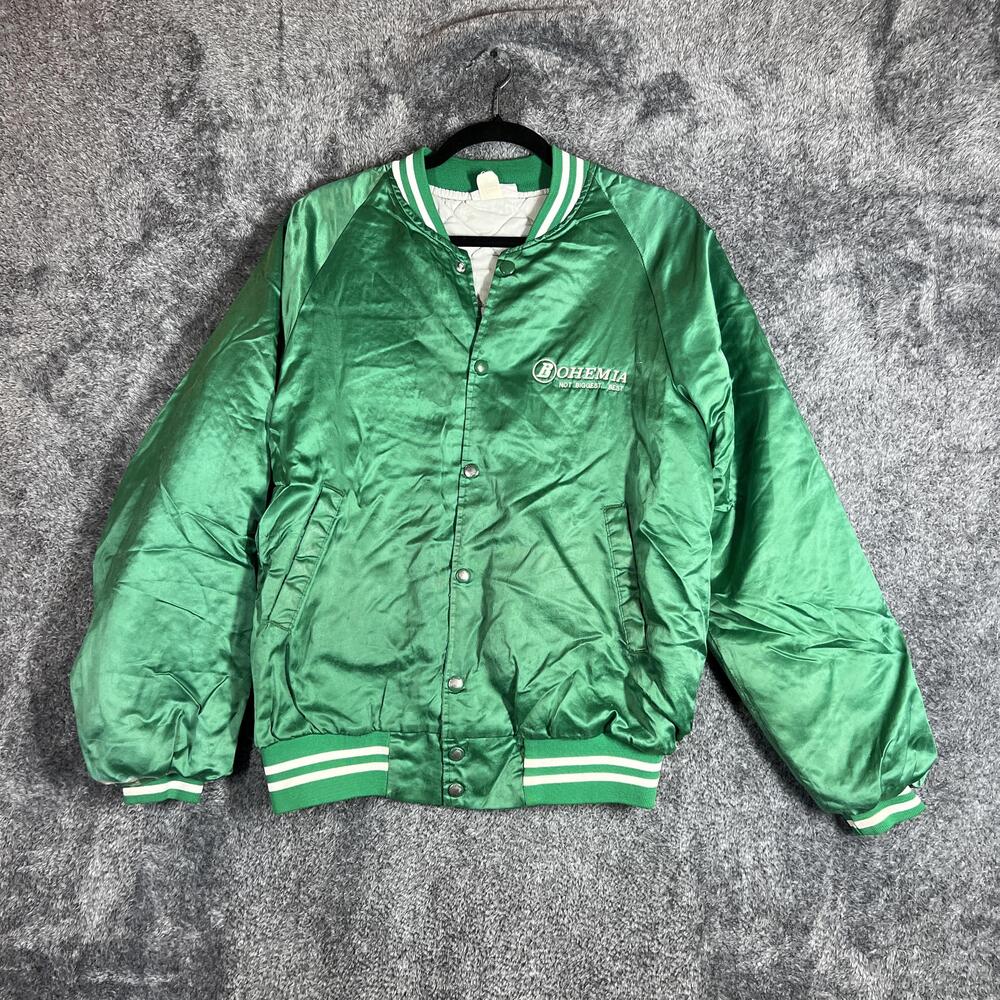 Vintage Hartwell Jacket Mens Medium Green Satin Bomber Embroidered USA